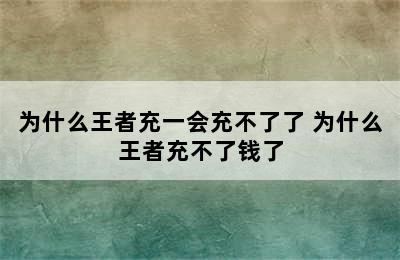 为什么王者充一会充不了了 为什么王者充不了钱了